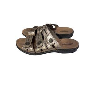 Clarks Womens Metallic Bronze Strappy‎ Slide Sandals Size 8.5M